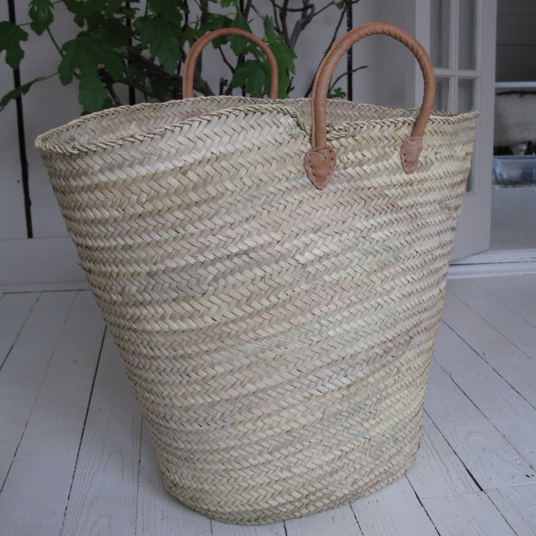 Oversized Basket with Leather Handles