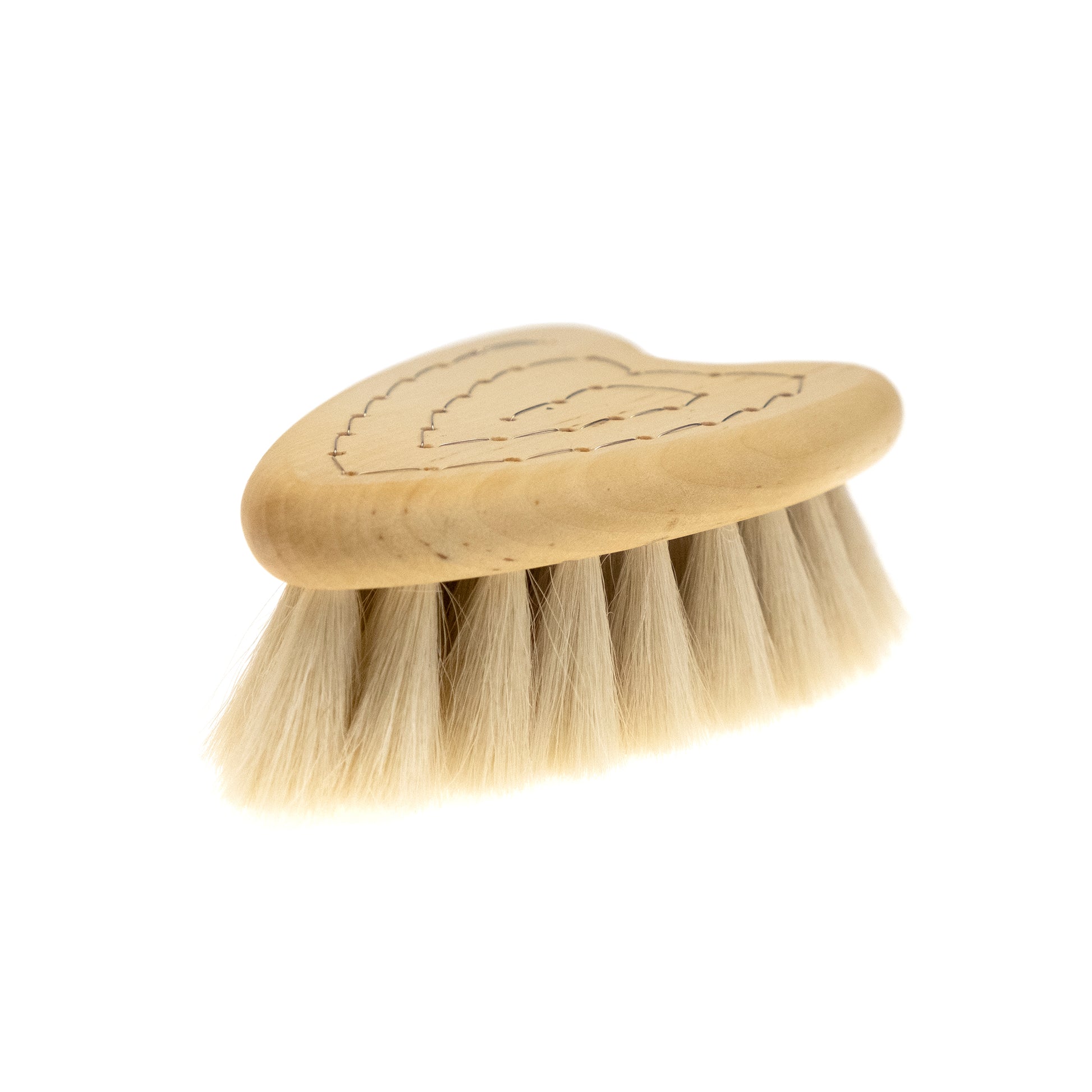 Super-soft goat’s hair baby brush with wooden base in the shape of a heart