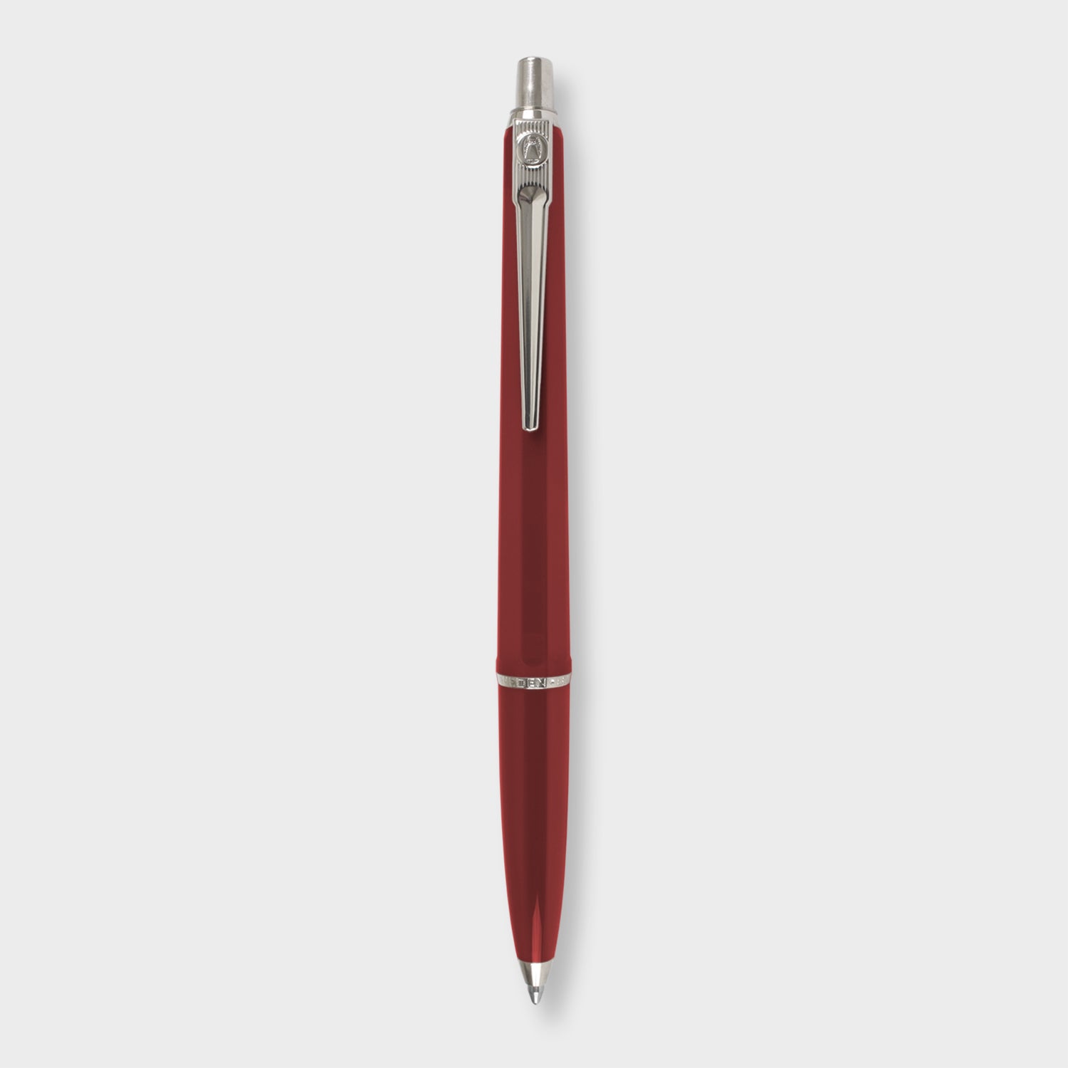 A rich burgundy colored ballpoint refillable archival pen