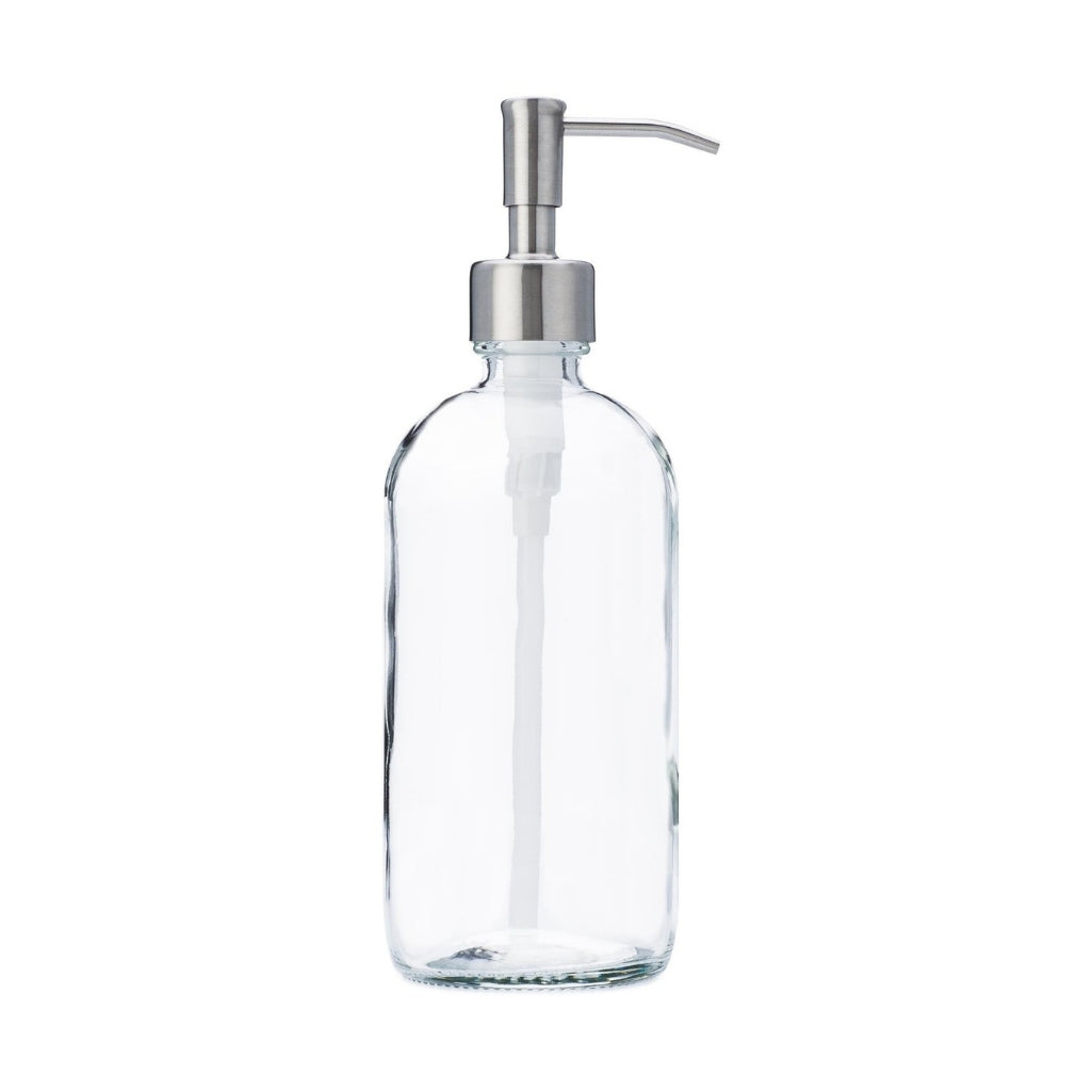 16-ounce clear glass soap dispenser with stainless steel metal pump