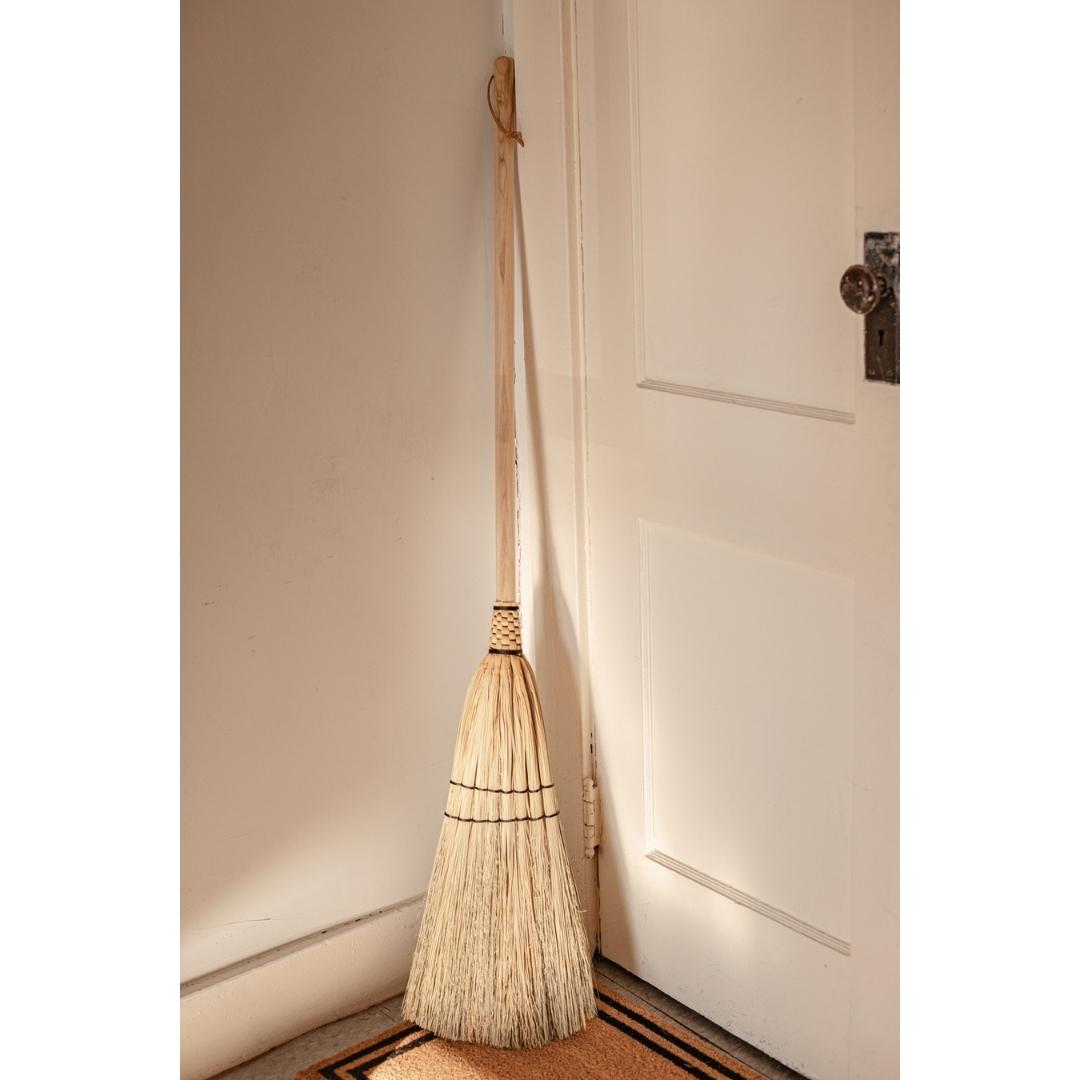 small batch crafted classic full-length farmhouse broom with milled poplar handle