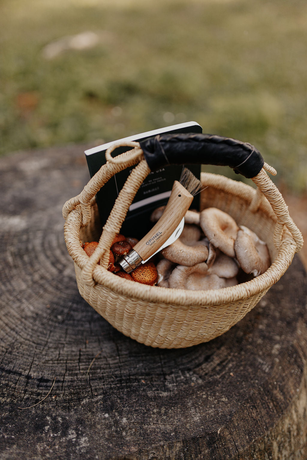 Mini Natural Bolga Basket with Black Leather Handle