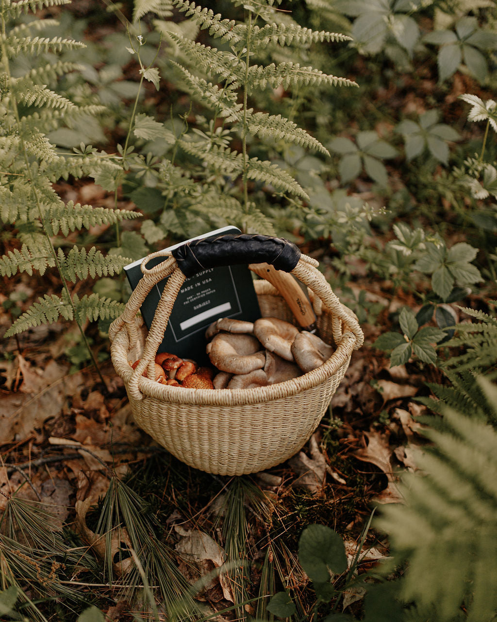 Mini Natural Bolga Basket with Black Leather Handle