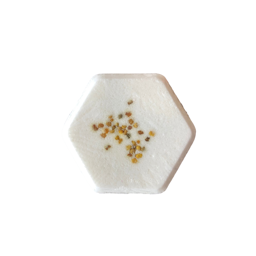 Bath bomb made of milk, honey, butters and pure essential oil of neroli and bee pollen