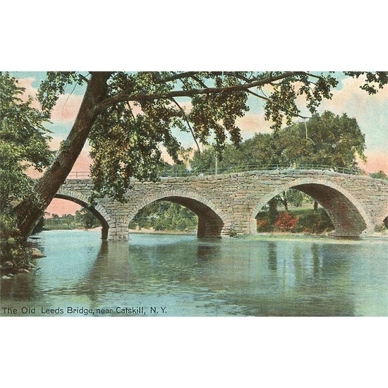 vintage postcard of the old leeds bridge near catskill new york