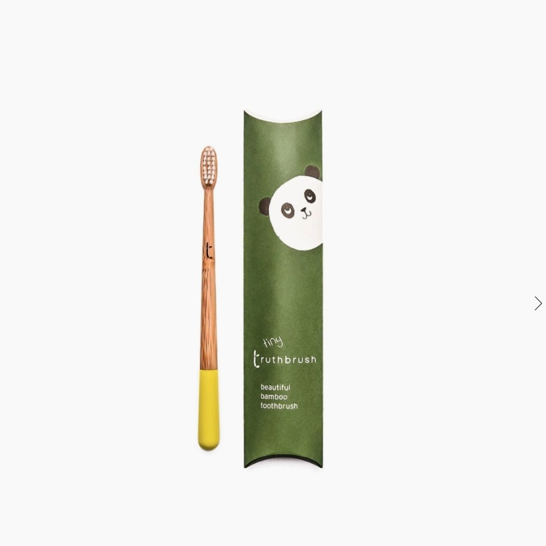 Children's bamboo toothbrush with Soft plant-based bristles in yellow