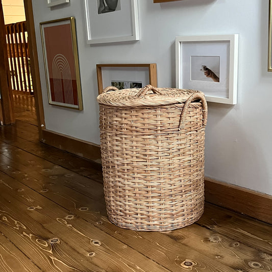 Extra Large lidded rattan storage basket with handles