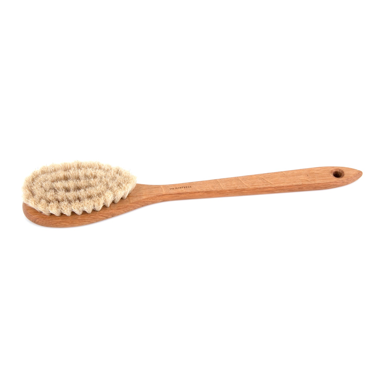 15.35 inch long oak bathing brush with natural fiber bristles and hole for hangnig