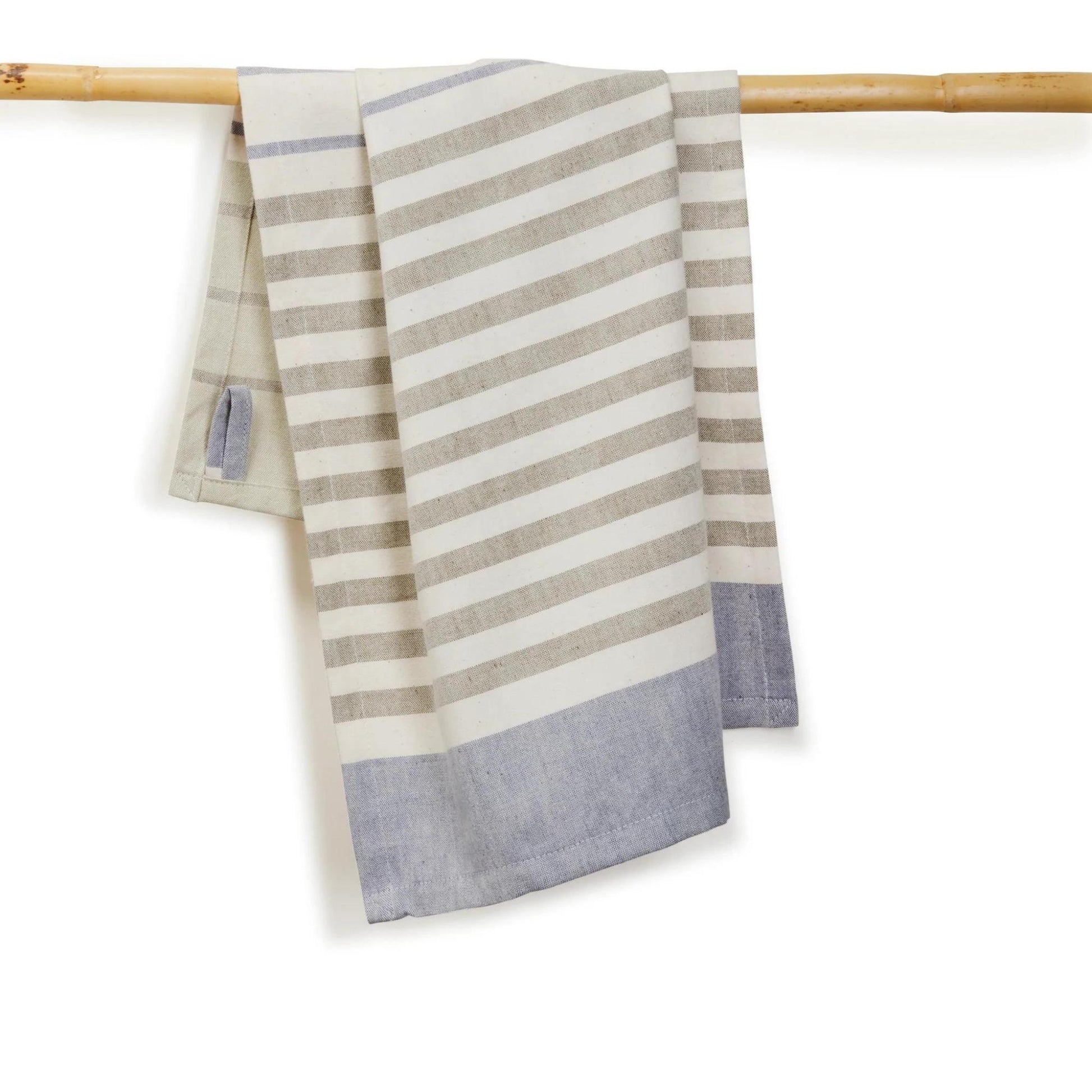 100% handwoven soft cotton kitchen towel in blue stripe