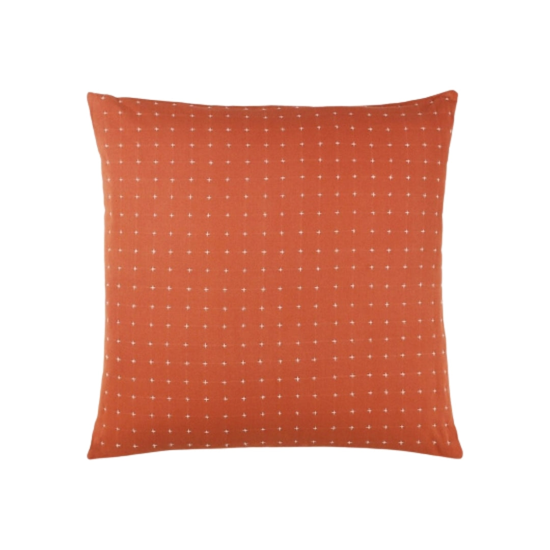 22” hand-embroidered cotton square throw pillow filled with goose down and duck feathers in rust color