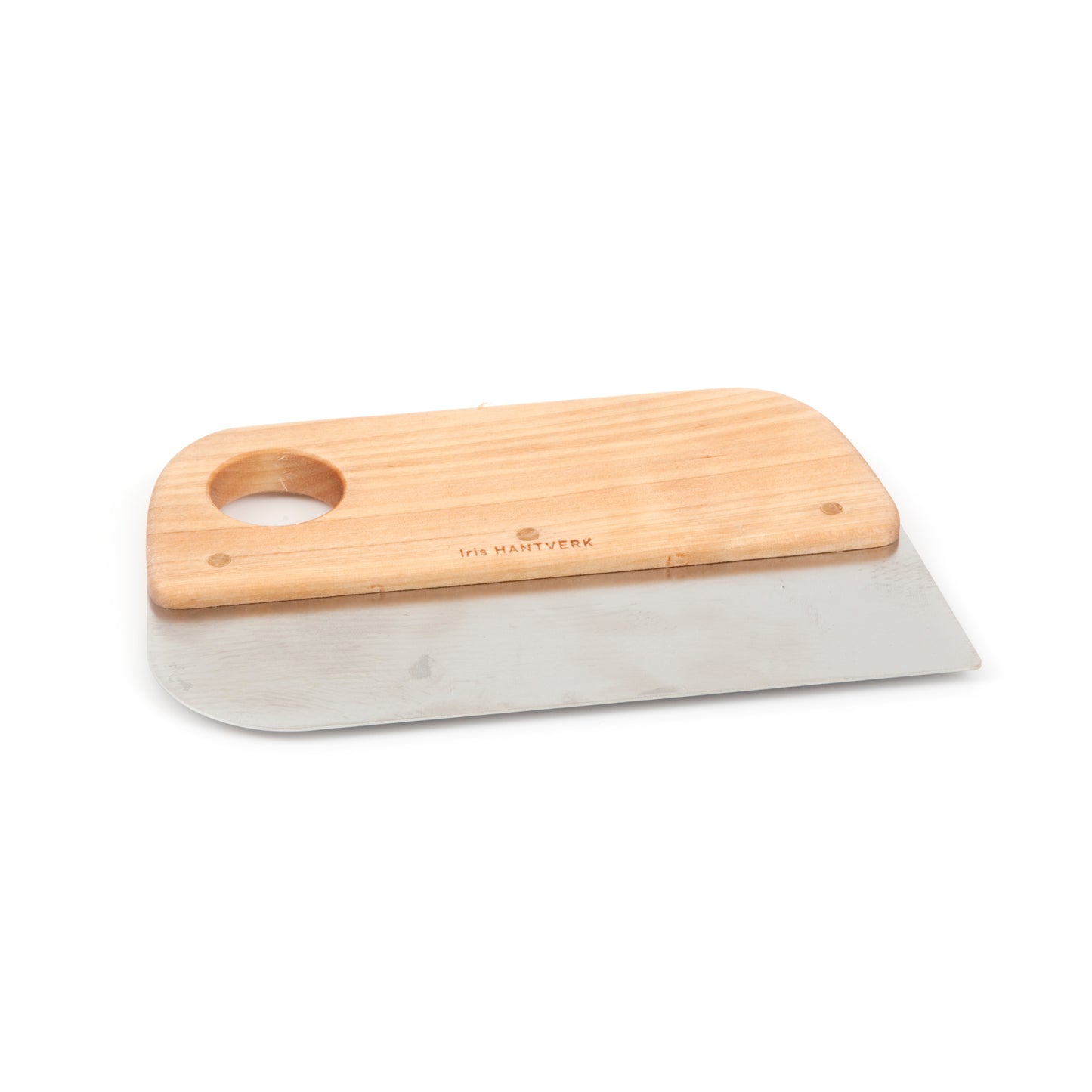 dough scraper with oil-treated birch handle and a strong stainless steel blade