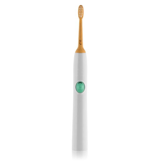 Example of bamboo toothbrush head mounted on a standard electric toothbrush body