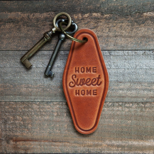 home sweet home leather keychain