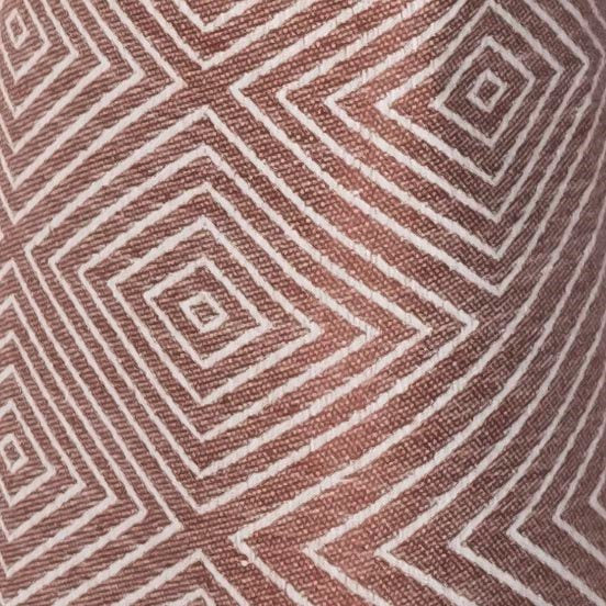 close-up of linen tea towel with diamond pattern in rust color