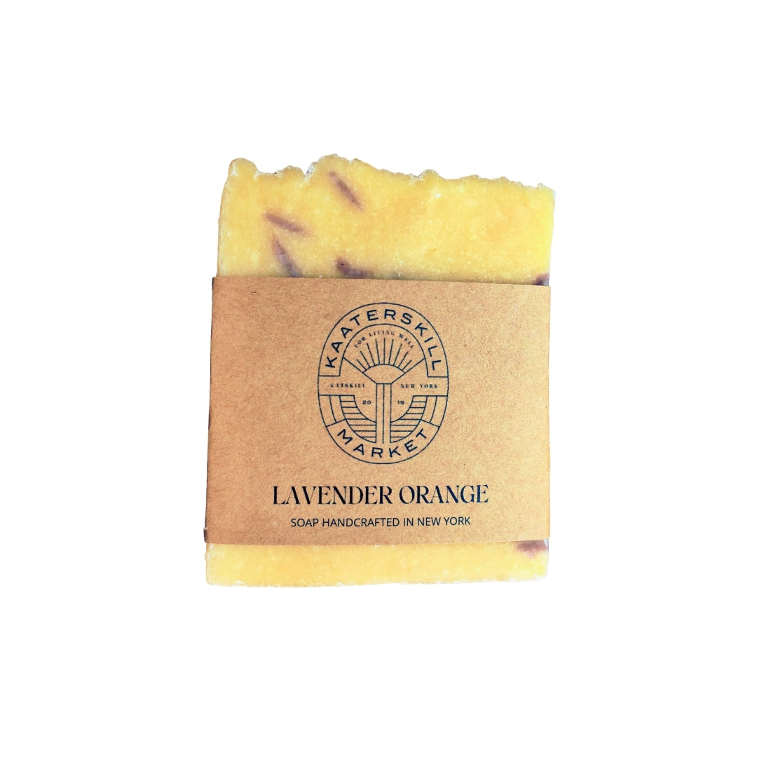 4.5 - 5 ounce moisturizing hand and body bar soap with essential oil blend in the scent Lavender Orange