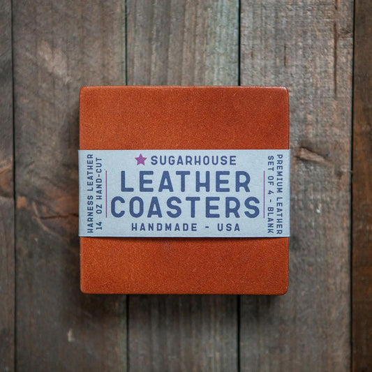 square tan leather coasters