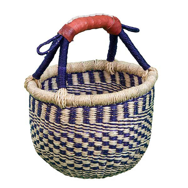 Mini Indigo Pattern Natural Bolga Basket