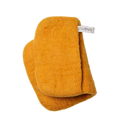 Washable wool oven mitt, potholder or trivet in mustard yellow