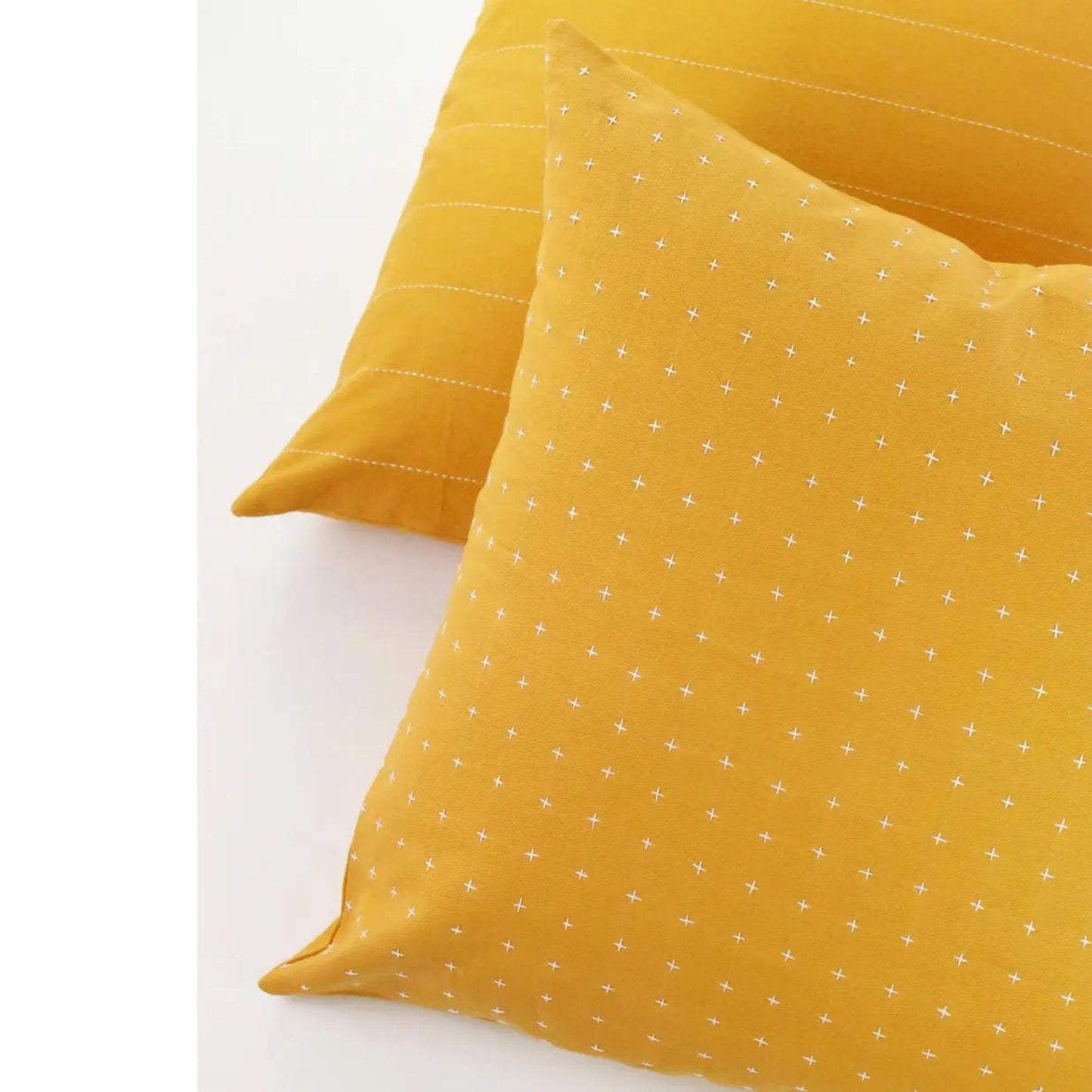 Cross Stitch Organic Cotton Throw Pillow - Mustard