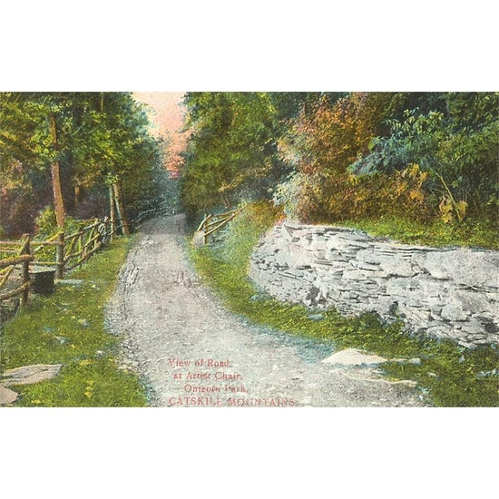 vintage postcard view of road at artist chair in the catskill mountains