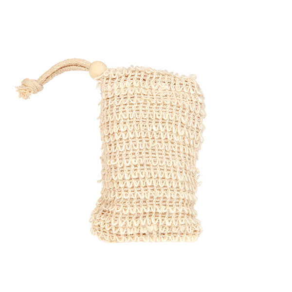 Exfoliating soap saver bag made of sisal with drawstring