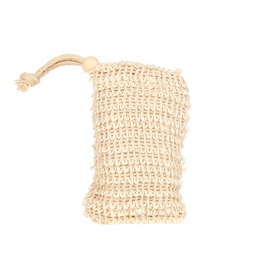 Exfoliating soap saver bag made of sisal with drawstring