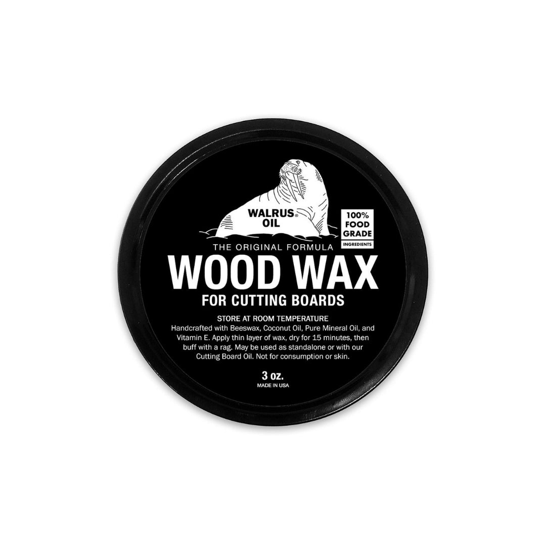 Tin of natural food-safe wood wax for maintaining wood cutting boards, chopping blocks, bowls and wooden spoons 
